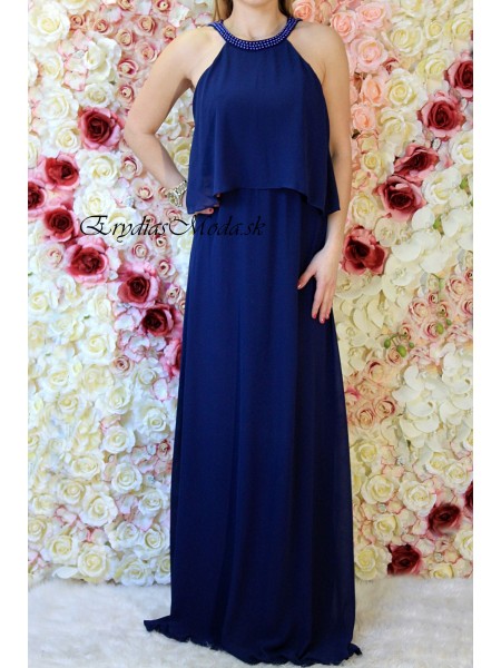 Spoločenské šaty s volánom Lola modré 8249